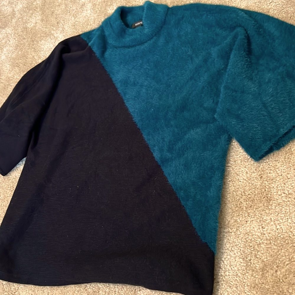 ALFANI Womens Teal Black Mock Neck Kimono Sleeve Sweater Small Soft Oversized - Picture 4 of 9